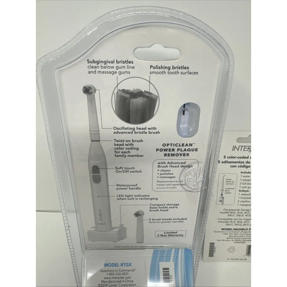 Interplak by Conair Opticlean Power Plaque Remover Rechargeable RTGX NEW + Tips